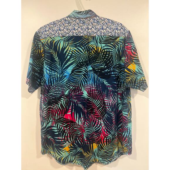 Men’s Cotton Tropical Hawaiian Casual Button Down XL Blue Resortwear Vacation - Picture 3 of 4